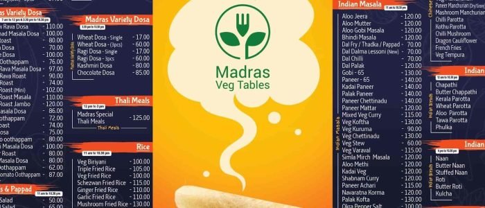 madras veg tables vegetarian restaurant