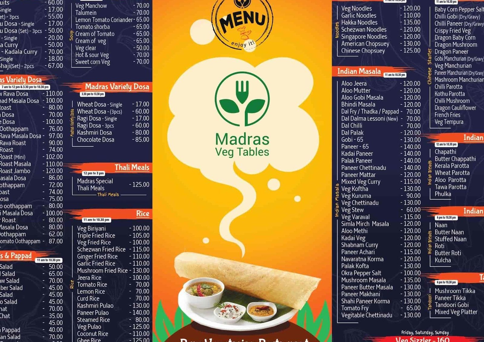 madras veg tables vegetarian restaurant